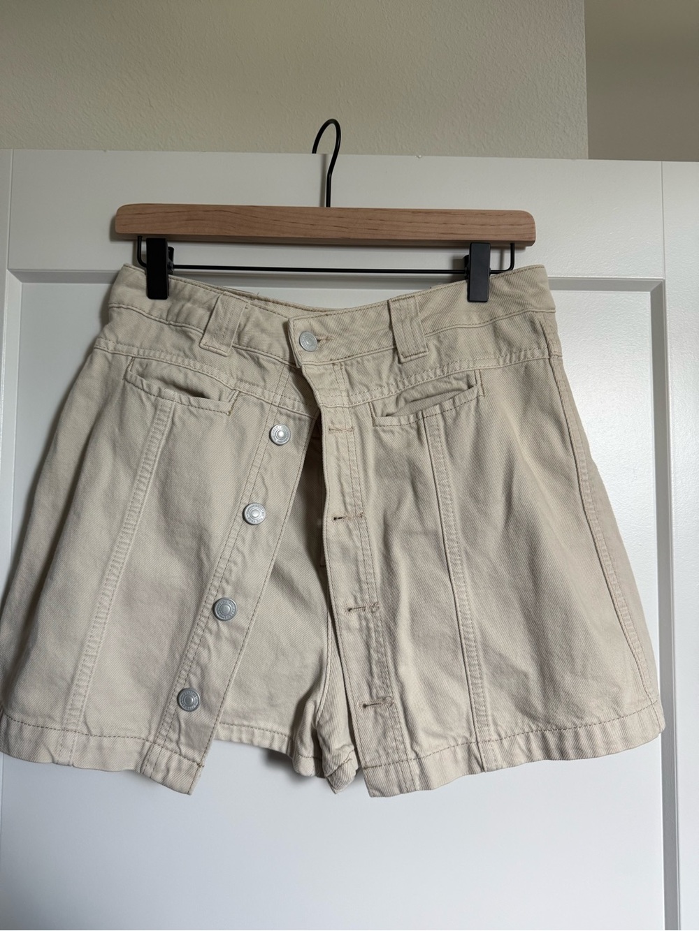 We The Free Cream Button-Front High-Rise Bermuda Shorts